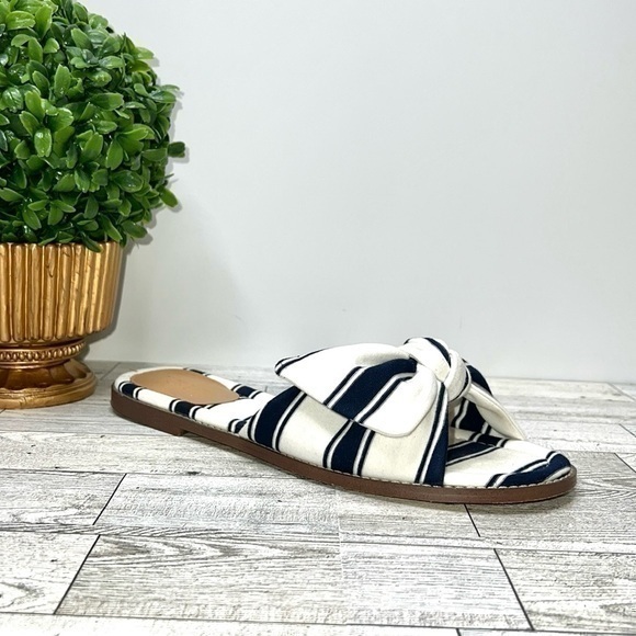 J. Crew Factory Navy White Stripe Knot Slide Sandal Size 8 - Picture 1 of 16